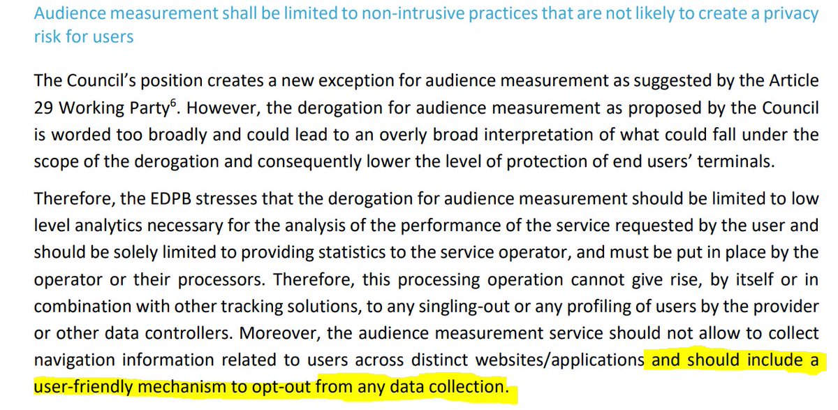 incloud's tweet image. The EDPB statement on Council version of #ePrivacy Reg calls for browser providers be explicitly included, implementation of browser facilitated consent acquisition, &amp;amp; exemption for privacy oriented analytics with a user-friendly opt-out (#DoNotTrack DNT/GPC)