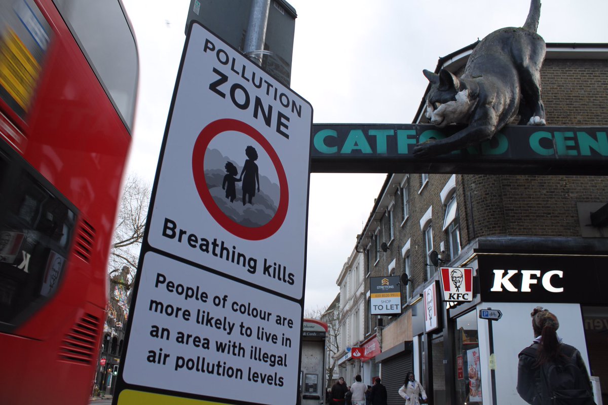 POLLUTION ZONE 

Did you know the air in #Catford is dangerously polluted? 

<a href="/ChokedUp_UK/">Choked Up</a> put up signs to make sure that passers by think twice about the air they’re breathing. 

We’re making the invisible visible.