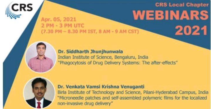 CRS Indian Chapter (@crsindian) on Twitter photo "Webinar Announcement"
<a href="/CRSScience/">Controlled Release Society</a> organizes Indian Local Chapter Webinar by Dr.
<a href="/sidjhun/">Jhunjhunwala Lab</a>, IISc Bengaluru and Dr. Venkata Vamsi Krishna Venuganti on April 5,2021.
Registration link preview.convertkit-mail2.com/click/dpheh0hz…
Registration is limited to *first 100 candidates* only. "Webinar Announcement"
<a href="/CRSScience/">Controlled Release Society</a> organizes Indian Local Chapter Webinar by Dr.
<a href="/sidjhun/">Jhunjhunwala Lab</a>, IISc Bengaluru and Dr. Venkata Vamsi Krishna Venuganti on April 5,2021.
Registration link preview.convertkit-mail2.com/click/dpheh0hz…
Registration is limited to *first 100 candidates* only.