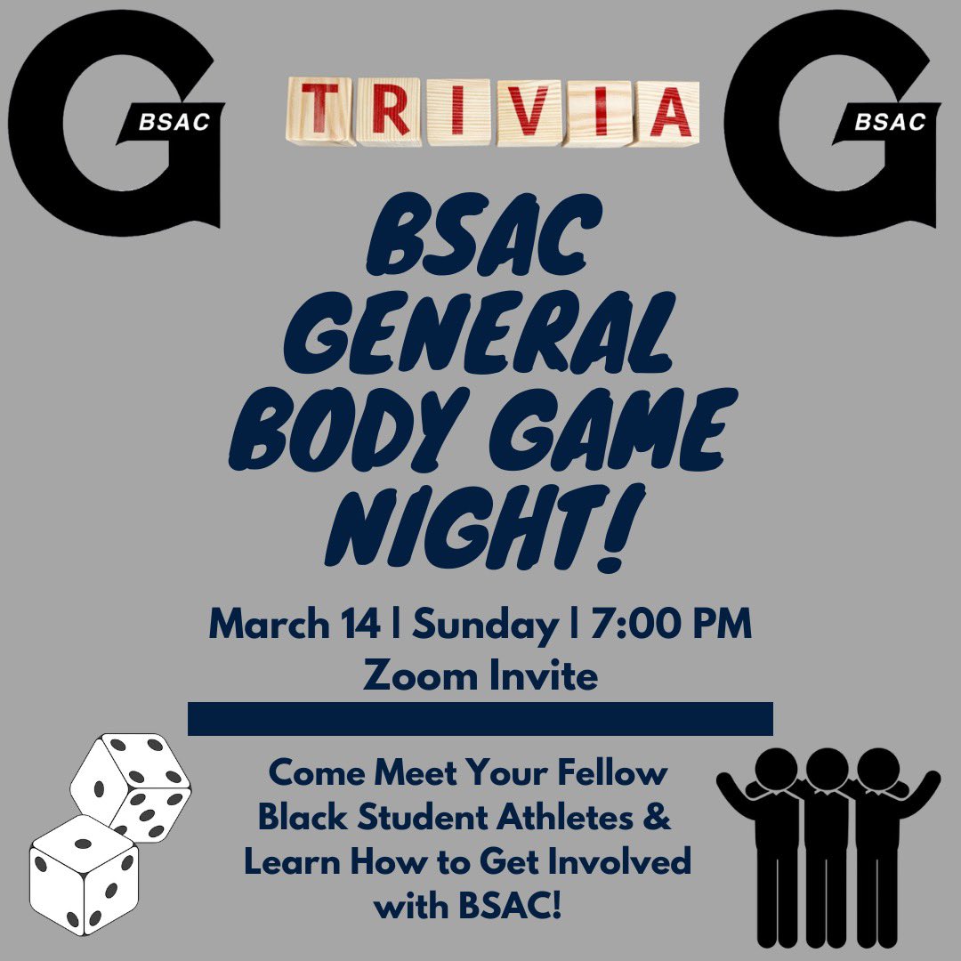 We want to invite everyone to our 1st General Body Meeting for this semester this Sunday at 7 PM EST! Come meet your fellow Black student-athletes and learn how to get more involved with BSAC! You will receive a calendar invite or click the link in our bio to join!