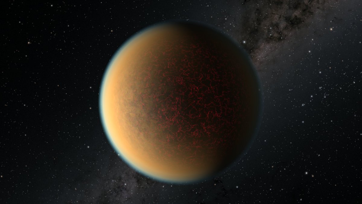 This is an artist's impression of the Earth-sized, rocky exoplanet GJ 1132 b, located 41 light-years away around a red dwarf star. Scientists using NASA's Hubble Space Telescope have found evidence this planet may have lost its original atmosphere but gained a second one that contains a toxic mix of hydrogen, methane and hydrogen cyanide.