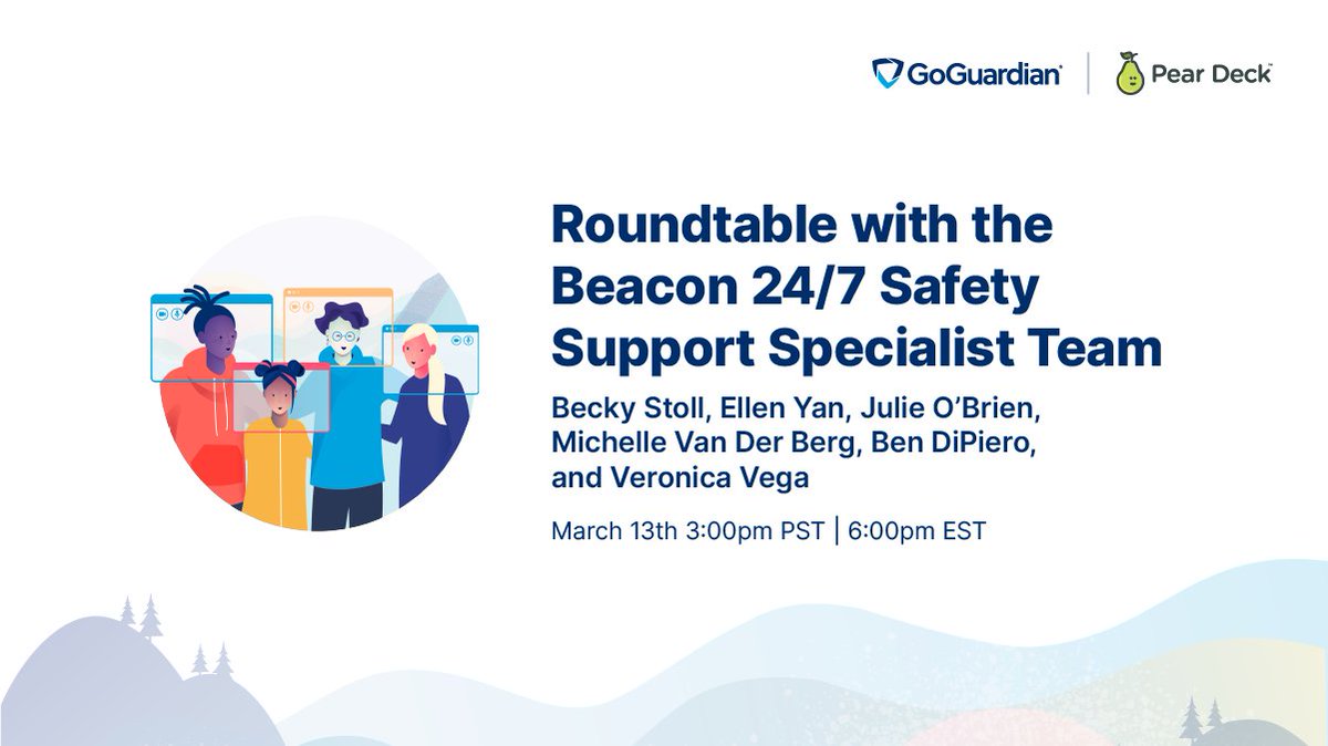 goguardian's tweet photo. We couldn’t have #ConversationsAbout student #MentalHealth and wellness without our own @GoGuardian Beacon Safety Support Team.
Be sure to register to attend their roundtable discussion with Becky Stoll from @Centerstone: https://t.co/oMgfWsxA85 https://t.co/JZkkrIaMm0
