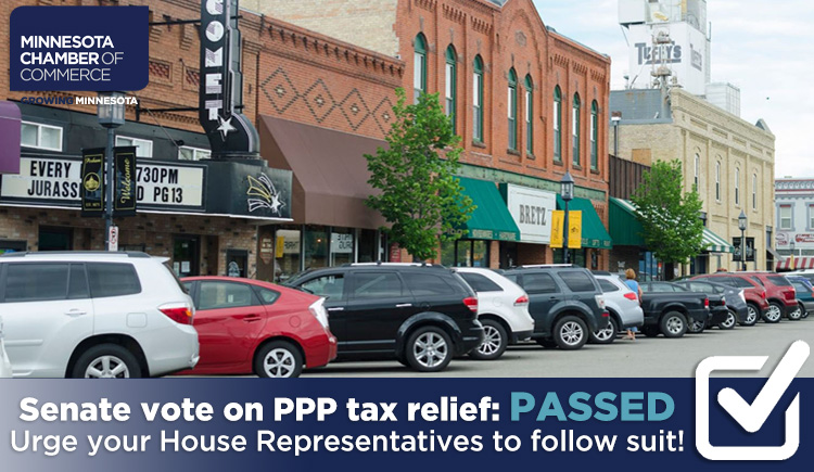 ✅ PASSED! Great news today as the Senate passes critical PPP tax relief for Minnesota employers and employees. 

Now's the time to urge your representatives to pass this bill and get it to <a href="/GovTimWalz/">Governor Tim Walz</a>'s desk to sign. #mnleg 

votervoice.net/MNCHAMBER/camp…