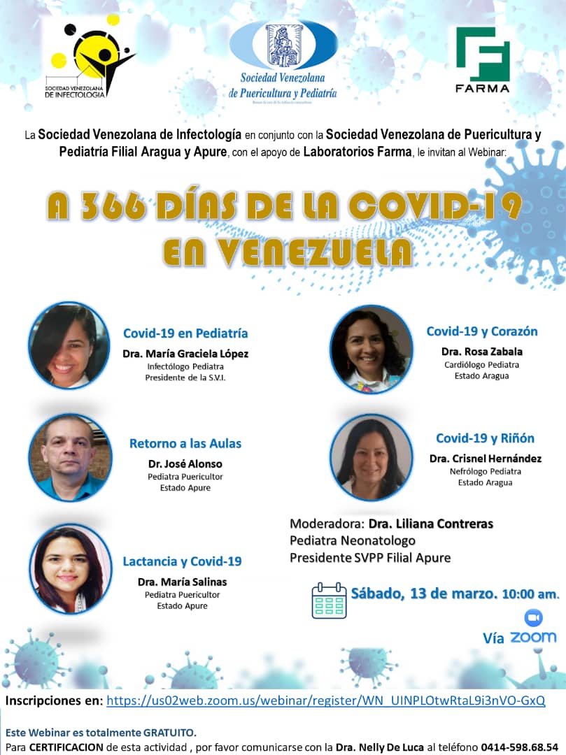 AleCrespoF's tweet photo. Hoy se cumple 1 año de declarada la Pandemia de la #COVID19 en el mundo por la @WHO 
En Venezuela cumplimos el año este 13 de Marzo por eso desde la @SVPediatria filiales Aragua y Apure, en conjunto con la @svinfectologia organizamos este evento
Están todos invitados! https://t.co/cmqbytljFK
