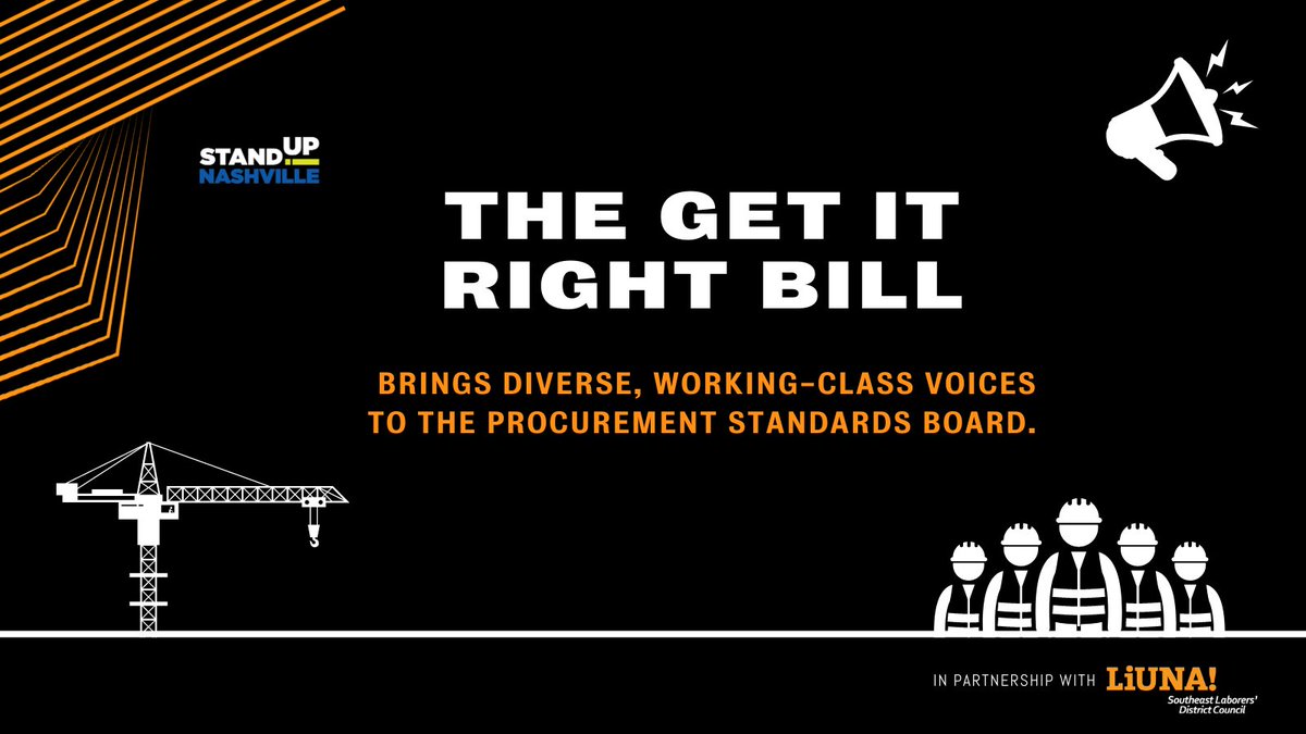 StandUpNash's tweet image. It's time to include worker &amp;amp; community voices on the Procurement Standards Board to achieve more equitable outcomes for our city. It's time for #Nashville to #GetItRight!