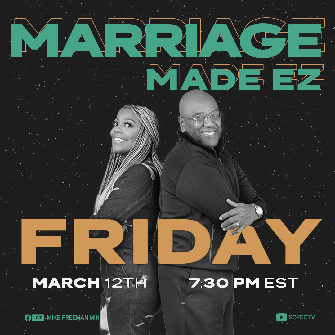 DrMikeFreeman's tweet photo. Don't miss Marriage Made EZ with @deedeefreeman and I tomorrow night at 7:30 PM EST! Watch LIVE on #SOFCCTV on YouTube or on Facebook at Mike Freeman Ministries!
#drmikefreeman #deedeefreeman #spiritoffaith #faithstrong #marriagemadeez #fridaynight https://t.co/Sn8uZtEJtQ