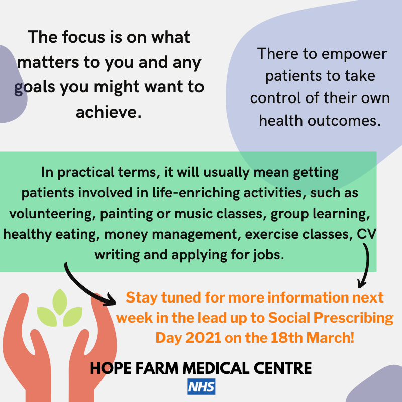 As Social Prescribing Day comes closer we wanted to give you all an insight into what social prescribing is and how it could potentially help you!

#socialprescribing #nhs #nhsengland #howcanwehelpyou #nhsengland #nhswales #prescriber