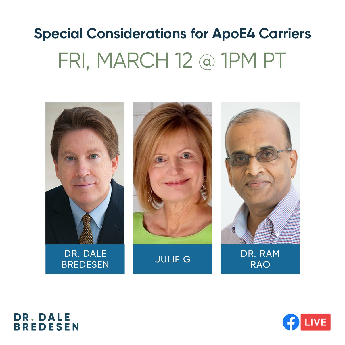 DrDaleBredesen's tweet photo. Join us as we discuss special considerations for the 75 million Americans with ApoE4, and the many who do not know their status. https://t.co/59G53Nm97r
