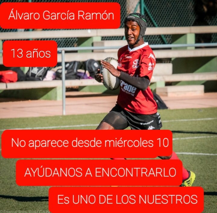 ToniGimenoRugby's tweet image. Necesitamos vuestra ayuda. De todo el rugby y el deporte valenciano. Álvaro no está en casa desde ayer. No sabemos nada de él. Su familia y su club estamos muy preocupados. Por favor AYUDADNOSa TRAERLO A CASA @CaurugbyVLC @ferugby @FTA_CV @FDMValencia