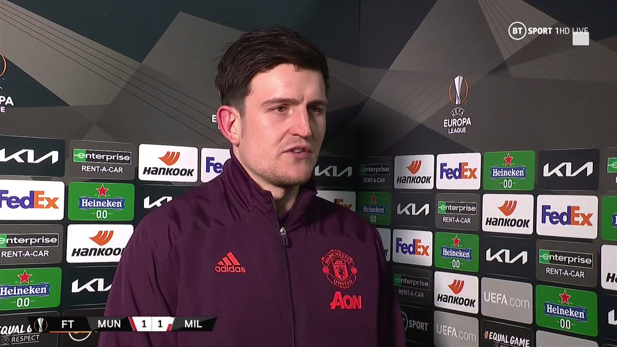 "I should score, I'm not going to make any excuses."

"That's why I'm a defender, not a forward..."

Harry Maguire called for a better performance in the second leg after late disappointment at home to AC Milan.

🎙 @TheDesKelly
