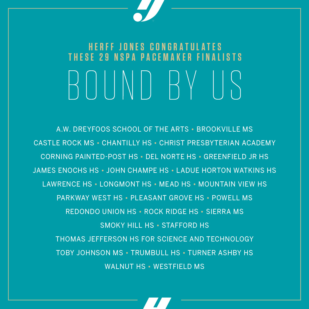 HERE'S MORE GREAT NEWS! Congratulations to the 29 Herff Jones yearbook staffs that were named Pacemaker Finalists today by the National Scholastic Press Association. To read more and see covers of all Finalist books, studentpress.org/nspa/2020-year…