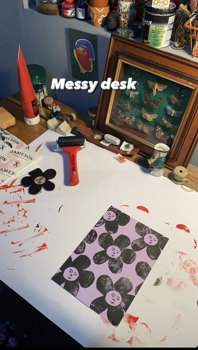 Hard at work. Black ink on some lilac card. I love these! Hopefully my Etsy will be up and live tomorrow fingers crossed! #ArtistOnTwitter #printmaking #printwork #artist #artshare