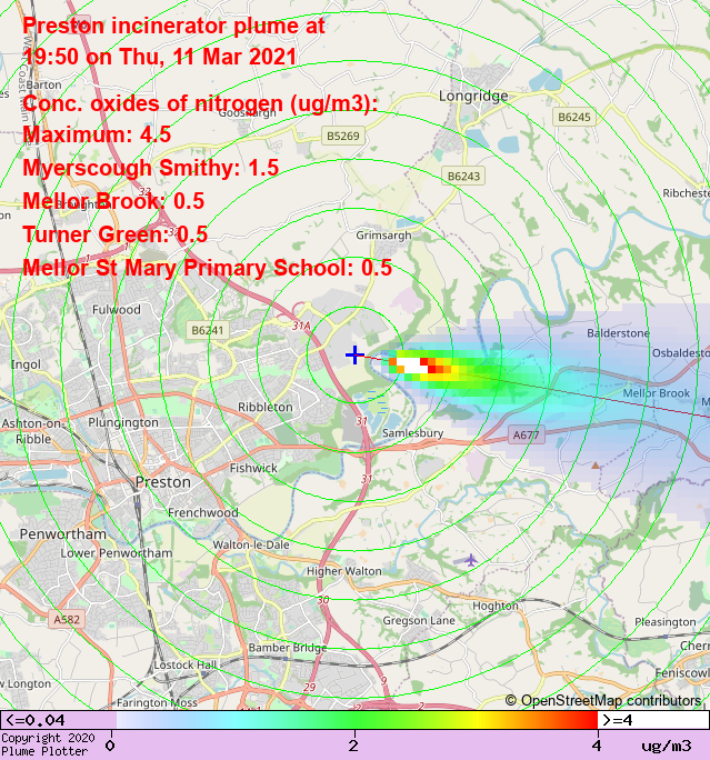 plumeplotter's tweet photo. Latest Preston incinerator plume plot, 19:50 11/03/21 #MyerscoughSmithy #MellorBrook #TurnerGreen https://t.co/vYUTMnLQDm https://t.co/xFAxGygohY