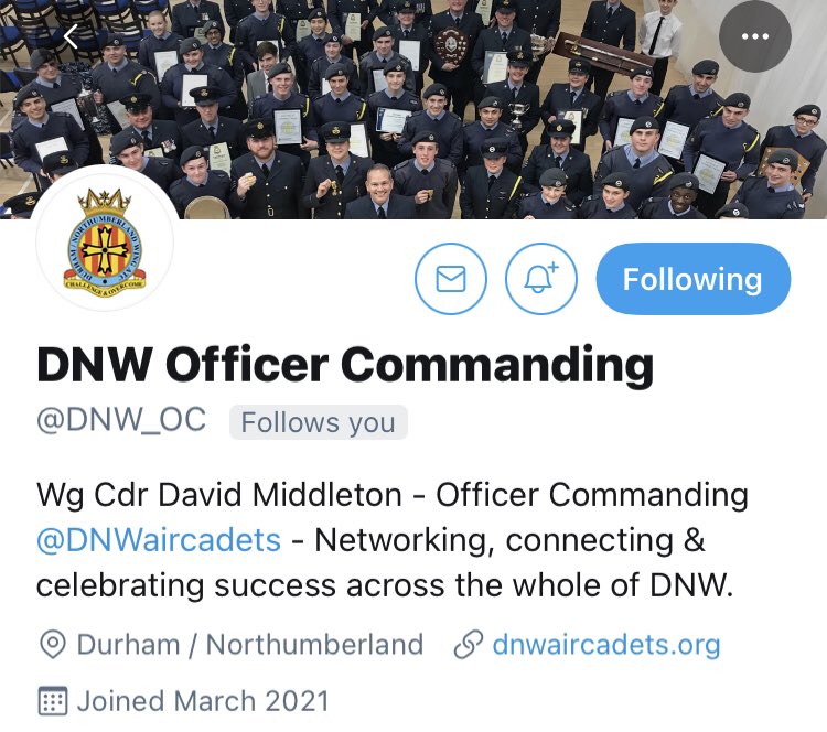 Welcome to Twitter <a href="/DNW_OC/">DNW Officer Commanding</a> ! <a href="/DNWAviation/">DNW Aviation</a> <a href="/DNWTraining/">DNW Training</a> <a href="/DNWNijmegen/">DNW Nijmegen</a> <a href="/DNWSports/">DNWSports</a> <a href="/DNWATCDofE/">DNW DofE</a> @DNWFieldcraft @DNW_LGBT <a href="/ACO_RCNORTH/">RC North - ACO</a> <a href="/aircadets/">RAF Air Cadets</a> <a href="/ComdtAC/">Commandant RAF Air Cadets</a>