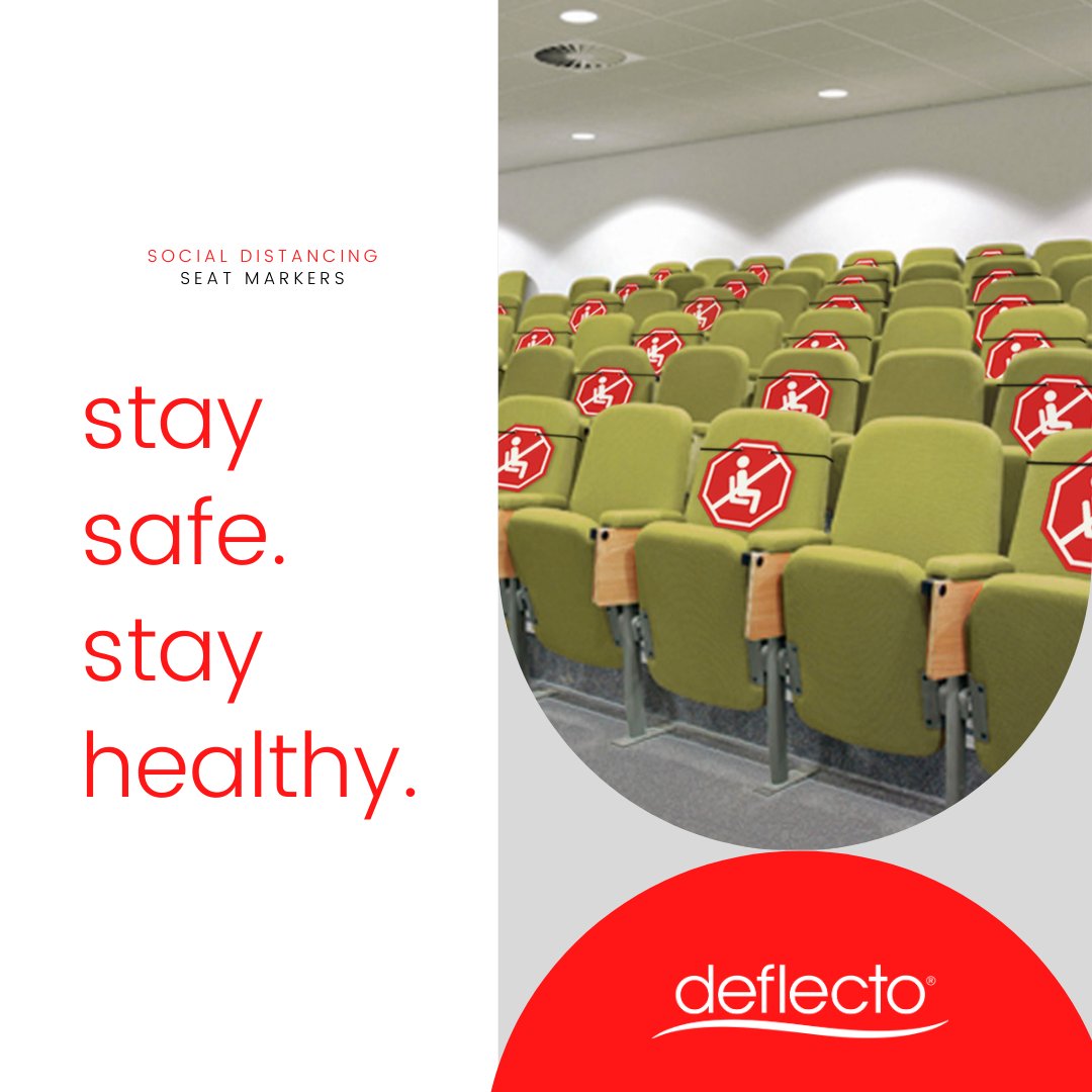Deflecto's tweet image. Affordable signage to ensure proper social distancing.
Learn more here: bit.ly/3jzCbxt

#deflecto #seatmarkers #safetysolutions #socialdistancing