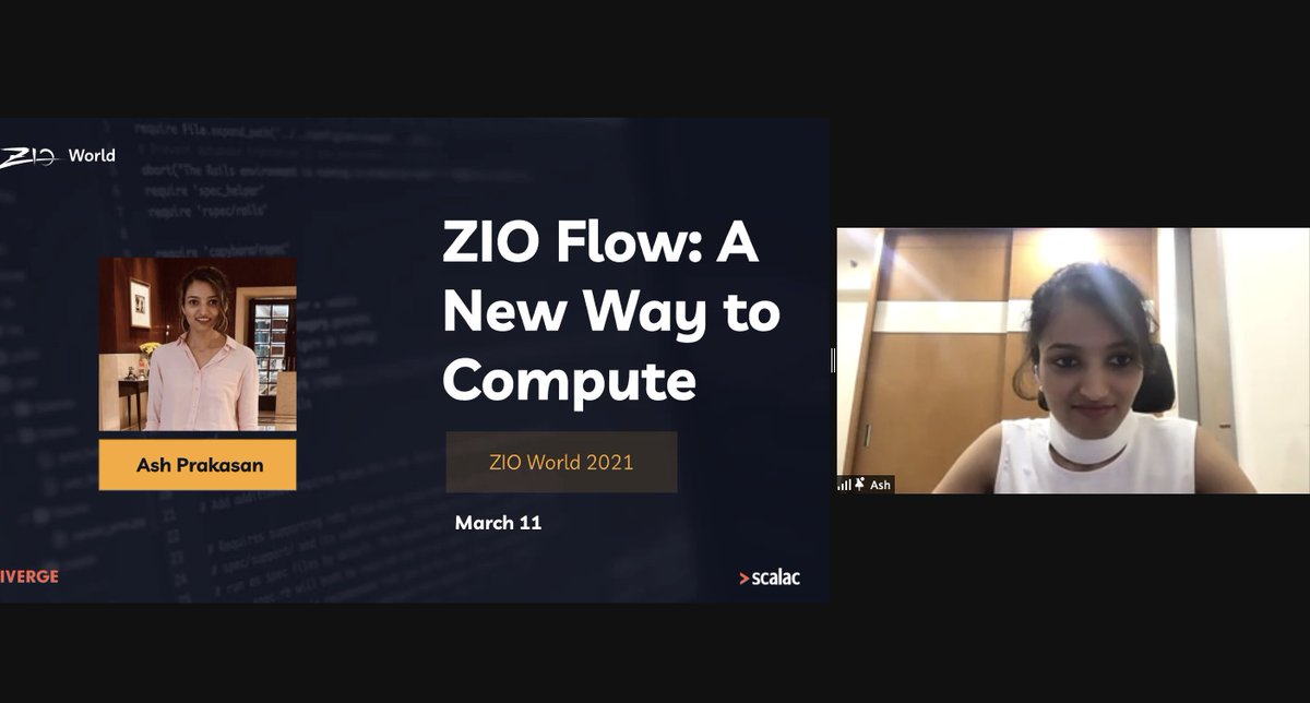 zivergetech's tweet image. Our talented @ashprakasan talking about the #ZIOFlow library she has been working on alongside @jdegoes for the past months. 👏👏👏

#ZIOWorld @zioscala