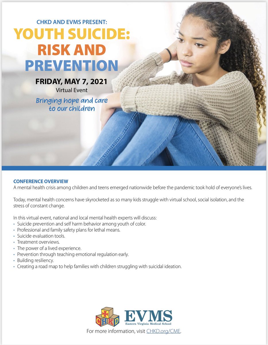 Youth Suicide: Risk and Prevention virtual event! cmetracker.net/EVMS/Publisher…