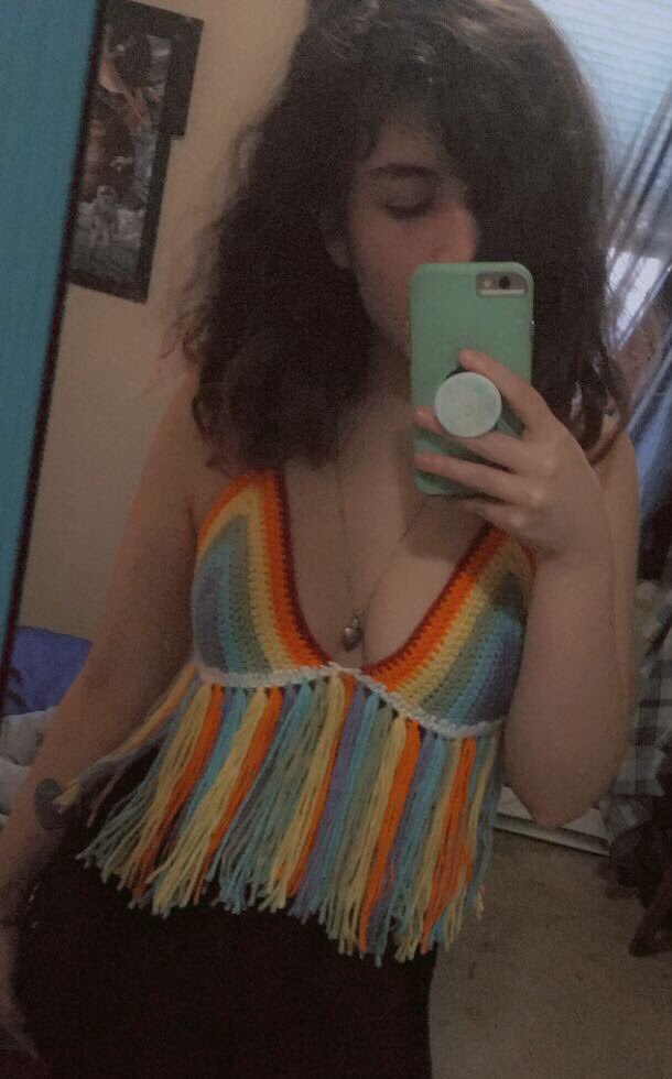 Completely obsessed with this custom rainbow fringe top from the amazing  @eurythmik, dying to wear it when it gets warm outside again 
