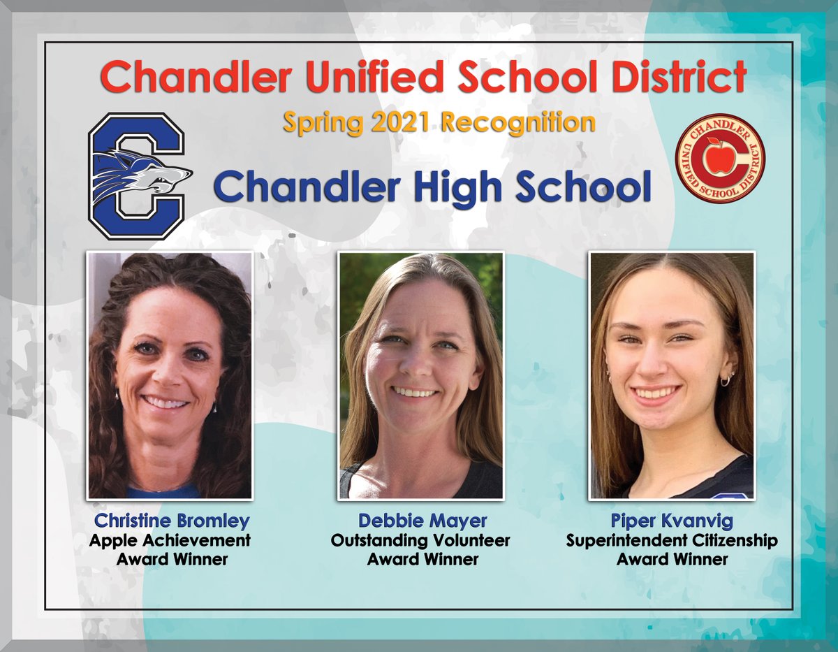 Chandler Unified School District (@chandlerunified) on Twitter photo District Recognition School Spotlight: <a href="/ChandlerHigh/">Chandler High</a> school nurse Christine Bromley won the Apple Achievement Award, Debbie Mayer was named the Outstanding Volunteer, and junior Piper Kvanvig is the Superintendent Citizenship winner. #CUSDStory <a href="/Educator_Frnkln/">Michael L Franklin</a> District Recognition School Spotlight: <a href="/ChandlerHigh/">Chandler High</a> school nurse Christine Bromley won the Apple Achievement Award, Debbie Mayer was named the Outstanding Volunteer, and junior Piper Kvanvig is the Superintendent Citizenship winner. #CUSDStory <a href="/Educator_Frnkln/">Michael L Franklin</a>