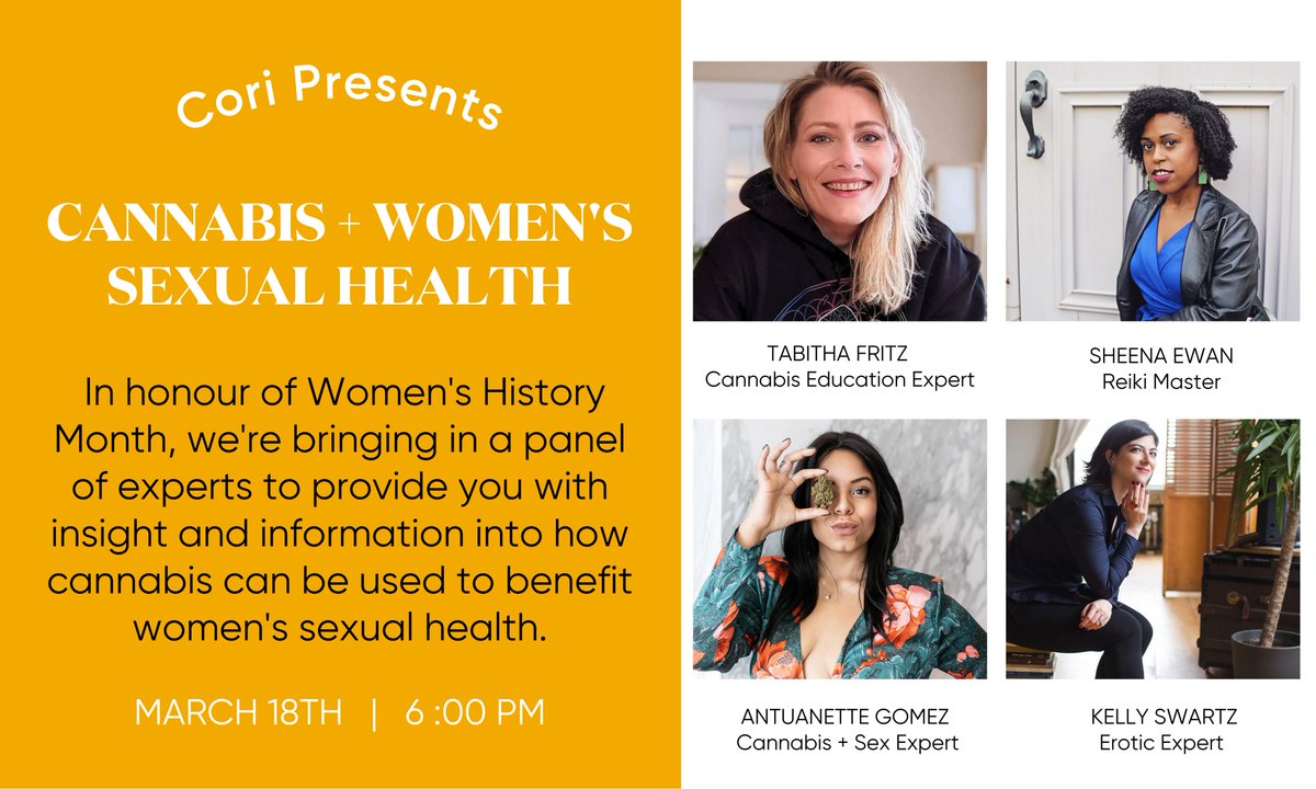 shopcori's tweet photo. In honour of Women's History Month, we're bringing in a panel of experts to provide you with insight into how cannabis can be used to benefit women's sexual health. 

🌿 March 18 at 6PM 

https://t.co/Jy574w784q https://t.co/XlHu6gbqkW