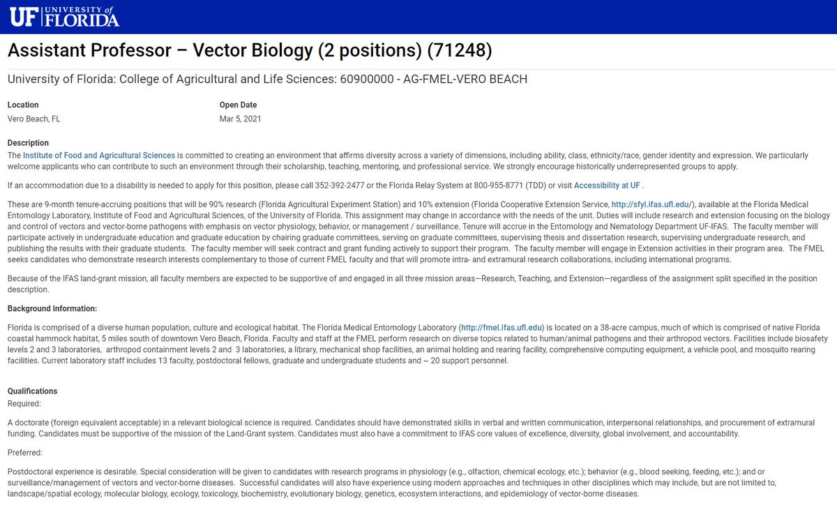FmelUf's tweet image. It&apos;s an exciting time at FMEL!🕷️🪰🦟🦠
In addition to an Assistant/Associate Professor in Arbovirus Systems Genetics, Genomics, or Engineering, we are also hiring TWO Assistant Professors in Vector Biology!!! Please see the Vector Biololgy position here: apply.interfolio.com/84964