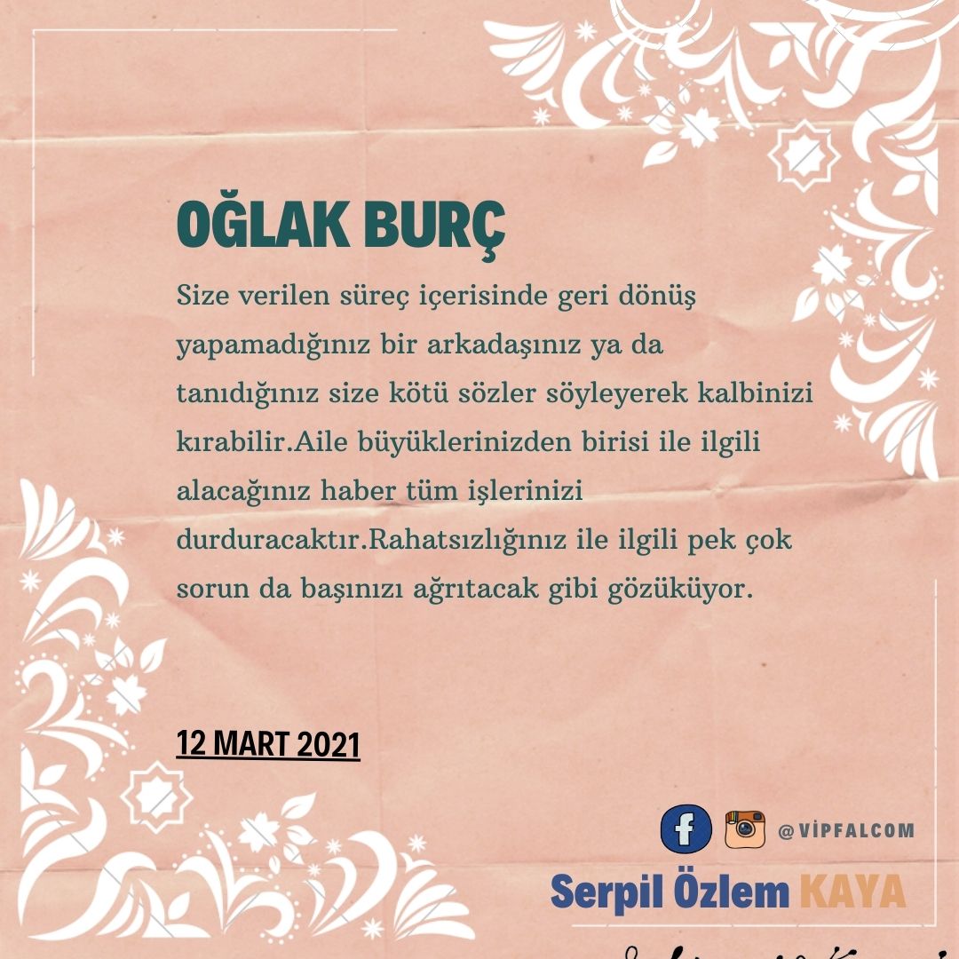 ট ইট র vip fal 12 mart 2021 tarihli guncel oglak yorumu en iyi astroloji uzmani serpil ozlem kaya yorumuyla gunluk ve guncel burclar vipfal da https t co pwpzlidfia oglakburc