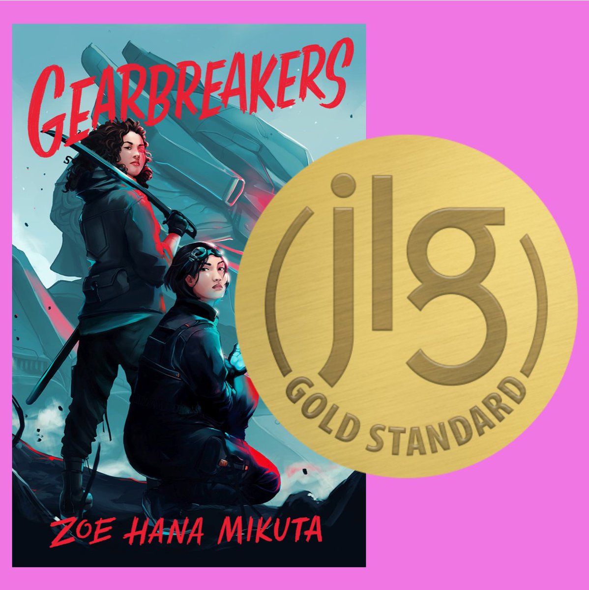 I am so happy to announce that my little sapphic cyberpunk debut GEARBREAKERS is a Junior Library Guild Selection !!! #JLGSelection 🤖💜