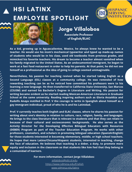 Meet  Associate Professor Jorge Villalobos, this week's HSI LatinX Employee Spotlight!!!