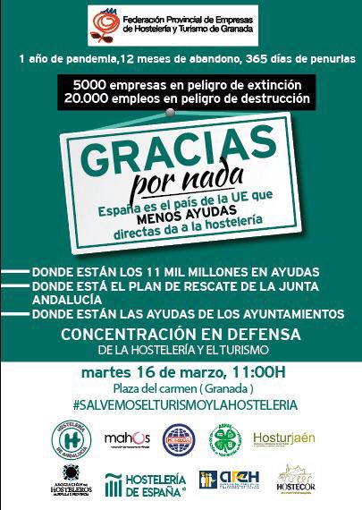 <a href="/HosteleriaGra/">Federación Empresas Hostelería y Turismo Granada</a> convoca una concentración en el primer aniversario de esta maldita crisis que está destruyendo a las empresas del sector. ACUDE!!!, llévate platos,
Sábanas, folletos..., para romper. <a href="/granadadigital/">GranadaDigital</a> <a href="/IndeGranada/">El Independiente de Granada</a> <a href="/COPEGranada/">COPE Granada</a> <a href="/rafatroyano/">Rafael Troyano</a> <a href="/radiogranada/">Radio Granada</a> <a href="/CGE_Granada/">CGE</a>