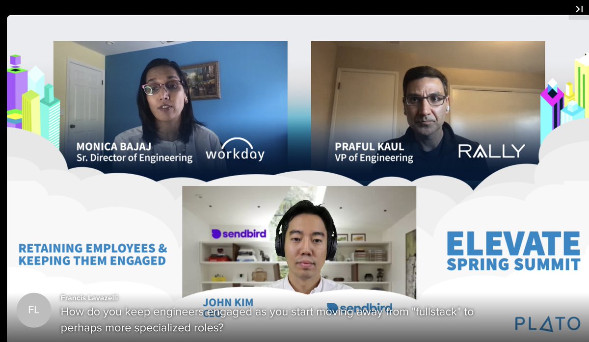 Plato (@platohq) on Twitter photo Great quote from <a href="/mbajaj9/">monica bajaj</a> (Sr. Director of #Engineering at
@workday) from today's summit:
“Compensation is important but when you’re hiring an engineer, you also need to convey what their impact will be day-to-day. Understanding what excites your team is the key." Great quote from <a href="/mbajaj9/">monica bajaj</a> (Sr. Director of #Engineering at
@workday) from today's summit:
“Compensation is important but when you’re hiring an engineer, you also need to convey what their impact will be day-to-day. Understanding what excites your team is the key."