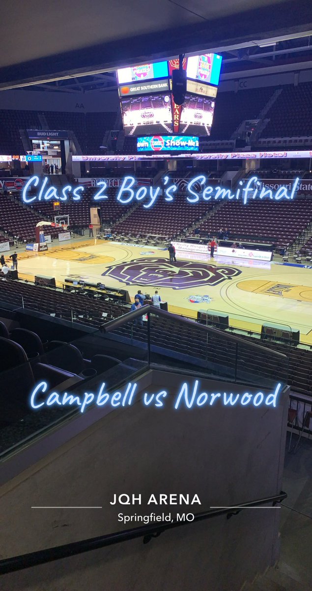 CoachAckman's tweet photo. Postseason travels took me to the Class 2 boy’s semifinal at @JQHArena at @MissouriState between Campbell and Norwood. Officiated with the great @coachbranson23 &amp; Jeremiah Timlick. @MSHSAAOrg https://t.co/KfmbWBA5aN