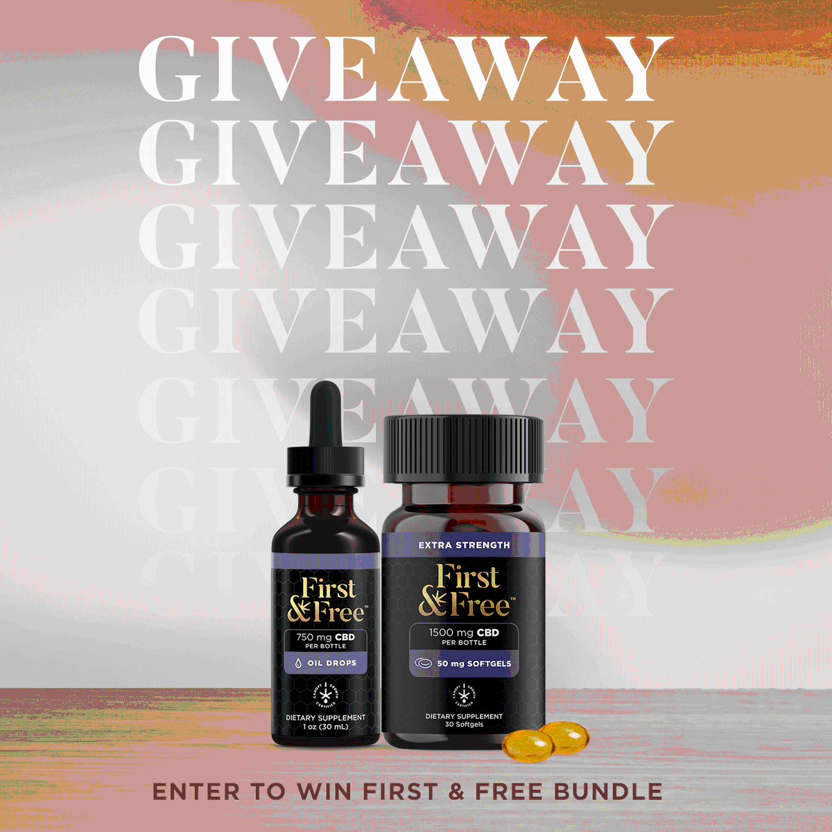 FirstandFree's tweet photo. GIVEAWAY alert! Enter for a chance to win a product bundle of First &amp; Free oil drops and extra strength softgels! For more details and instructions on how to enter, check out our latest @firstandfree Instagram post. https://t.co/EBKr9uJ7SD