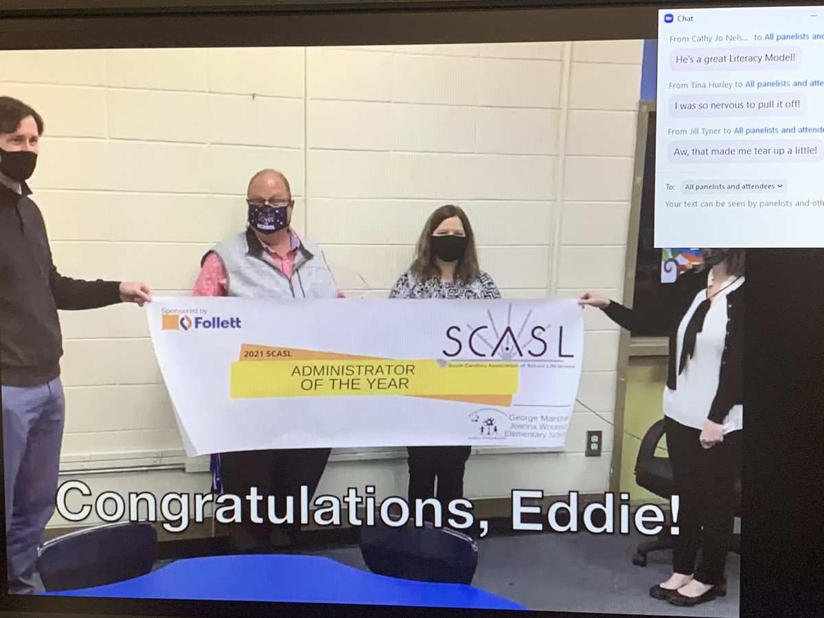 emarshall6021's tweet photo. Thanks so much @SCASLNet for the honor of being the 2021 SCASL Administrator of the Year. Thanks @FollettLearning for sponsoring this award. @Rob_theBookGuy https://t.co/YwmgVkg96z