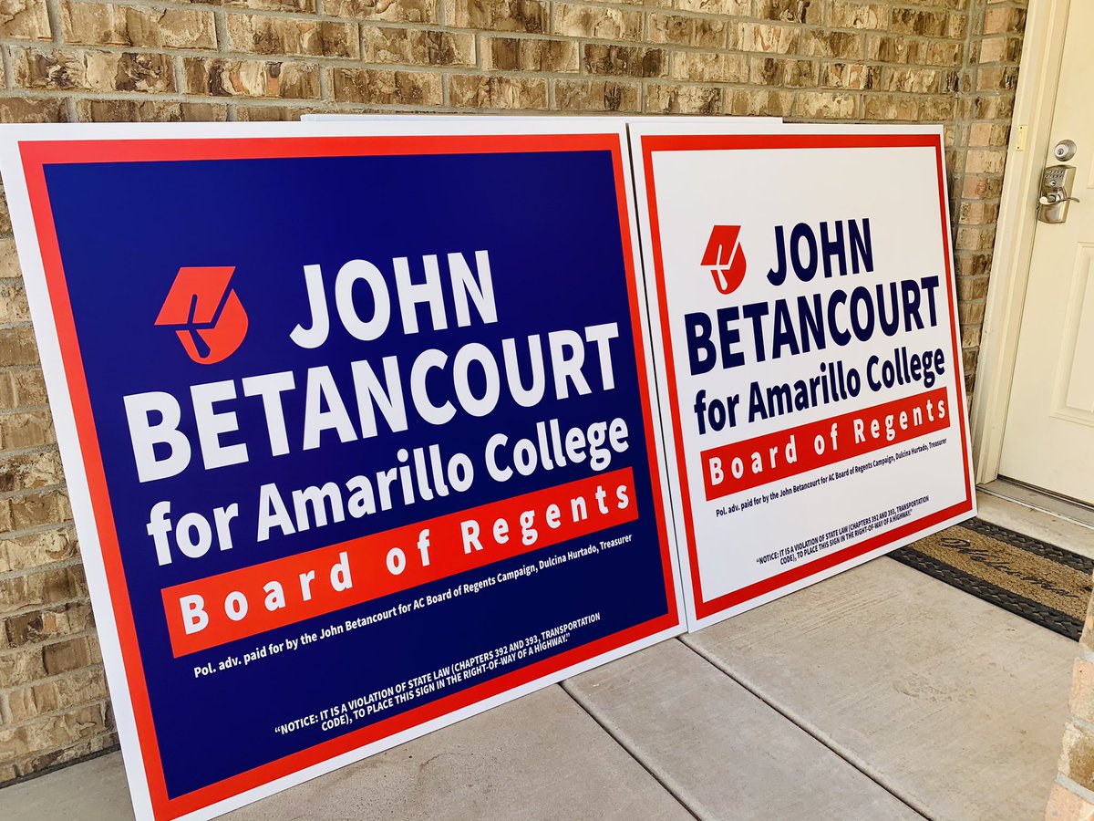 JohnforTexas31's tweet photo. Watch out Amarillo, there's some new signs going up! If you would like one please message me your address and I will personally place it for you. #johnforac #johnforamarillocollege #ThreeVotesForJohn #acvotes #AmarilloCollege #campaign #vote #like #share #support https://t.co/i8RJppsdKY