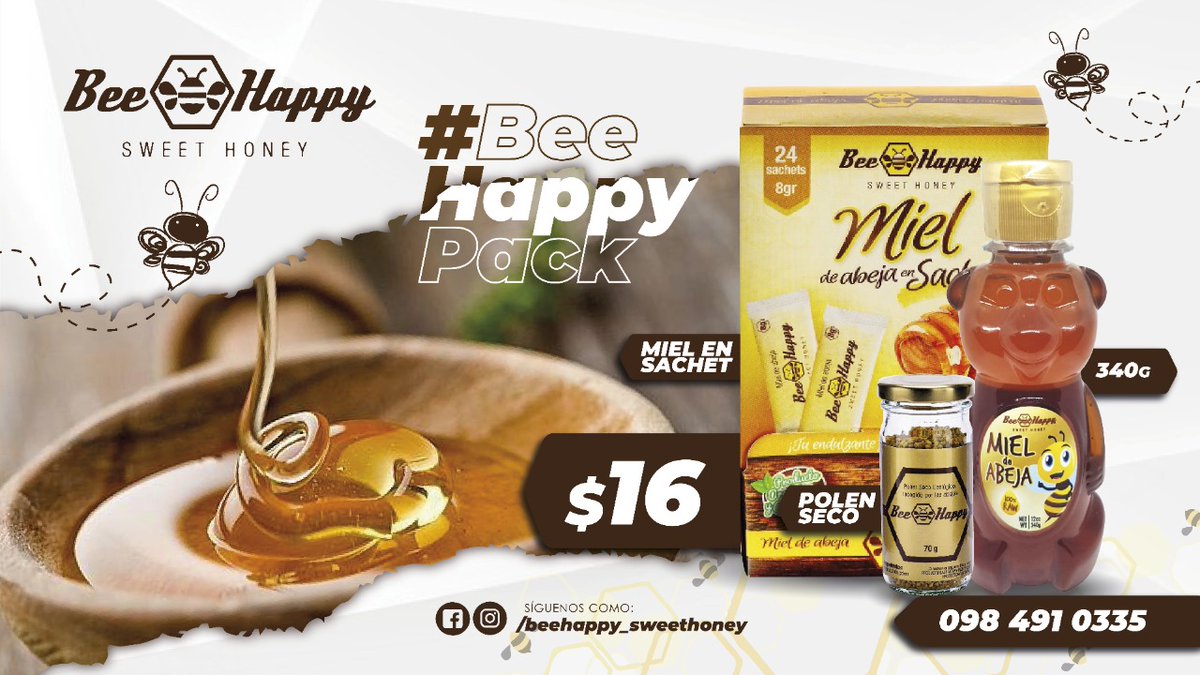 carlosltorresr's tweet photo. ¡La mejor miel de abeja está de promoción con su Bee Happy Pack!
Incluye:
- Polen seco
- Miel de abeja en sachets 
- Miel de abeja (envase osito)

Pedidos al 0984910335.

@beehappysweet Miel de abeja de exportación. https://t.co/HBSs4GDS81