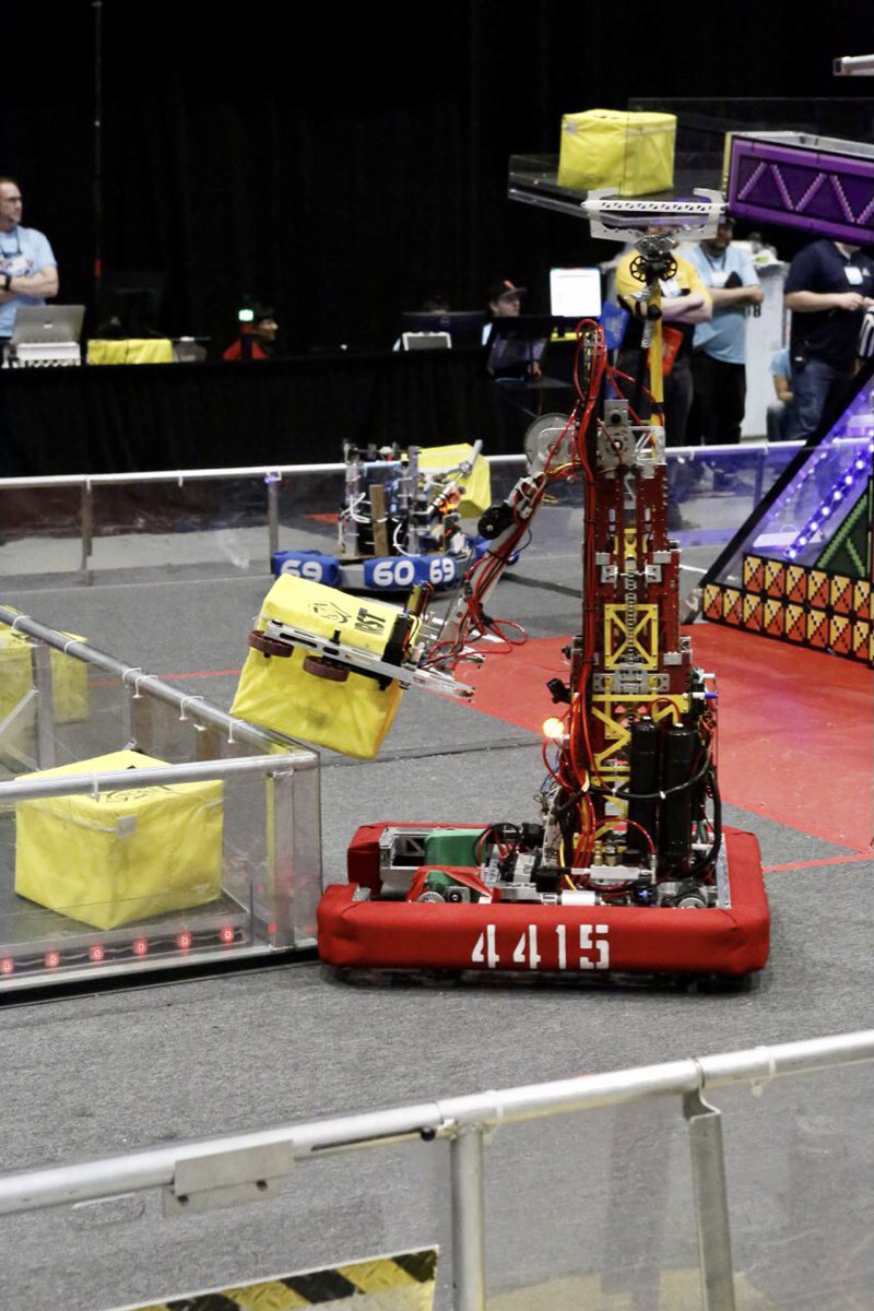 FRC4415's tweet photo. #throwback to 2018's PowerUp competition! we are missing the excitement of competitions, and one of our favorite moments in a competition was a successful triple climb with teams 2478 and 4565. https://t.co/IjDhCT9Z88