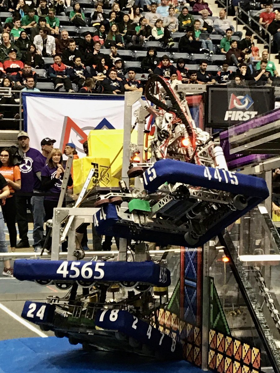 FRC4415's tweet photo. #throwback to 2018's PowerUp competition! we are missing the excitement of competitions, and one of our favorite moments in a competition was a successful triple climb with teams 2478 and 4565. https://t.co/IjDhCT9Z88
