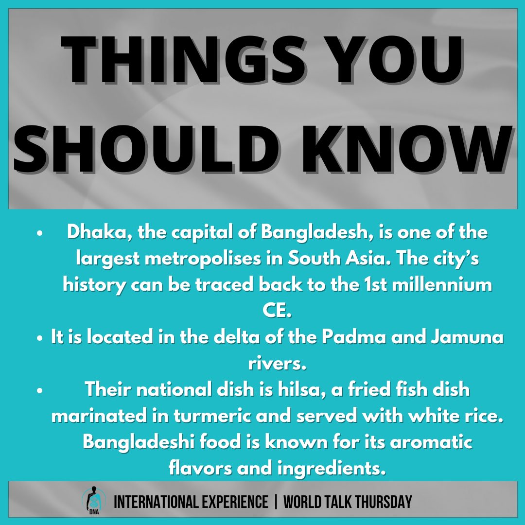 DNA_sob's tweet photo. On this #WorldTalkThursday, we explore Bangladesh. Enjoy these fun facts about the country and drop your flag if you call this home!! 🇧🇩 https://t.co/jUqDPU96Fa