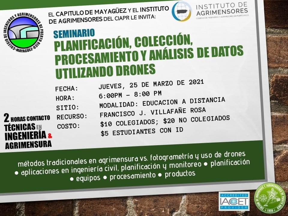 ACiapr's tweet photo. Seminario de Planificación, colección, procesamiento y análisis de datos utilizando #drones 
#agrimensores #ingenieros https://t.co/lRTCHdRrMZ
