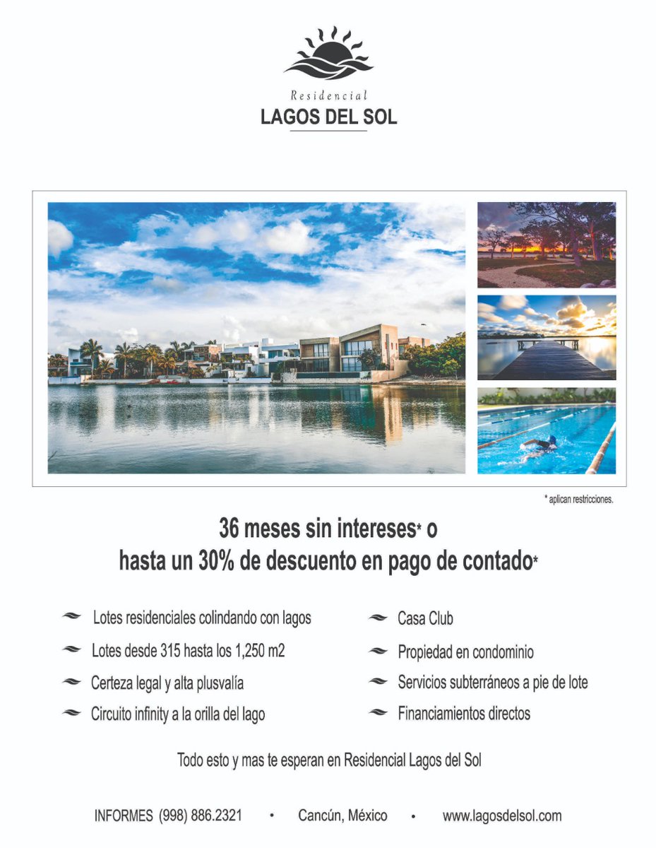 LagosDelSol's tweet photo. ¡Cumple tu sueño! Construye la casa que siempre has deseado en el residencial más exclusivo de Cancún.
Aprovecha nuestras promociones.
#Lagosdelsol #residencialdelujo #luxurylifestyle #cancun https://t.co/YR74a1WMWp