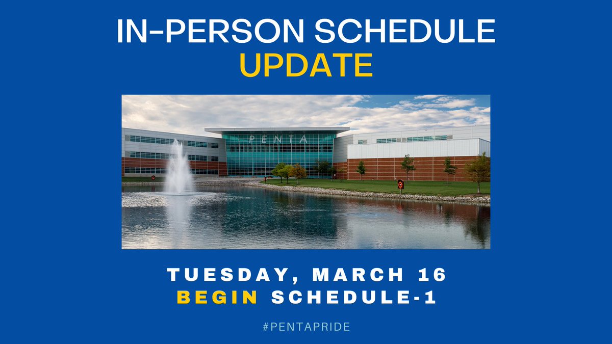 Last night, the Penta Career Center Board of Education voted to have students return to campus for full in-person learning in Schedule 1, effective, March 16. To view the entire announcement from Superintendent, <a href="/EwersEd/">Ed Ewers</a>, visit: tinyurl.com/96w9k4dp. #PentaPride #PerfectEffort