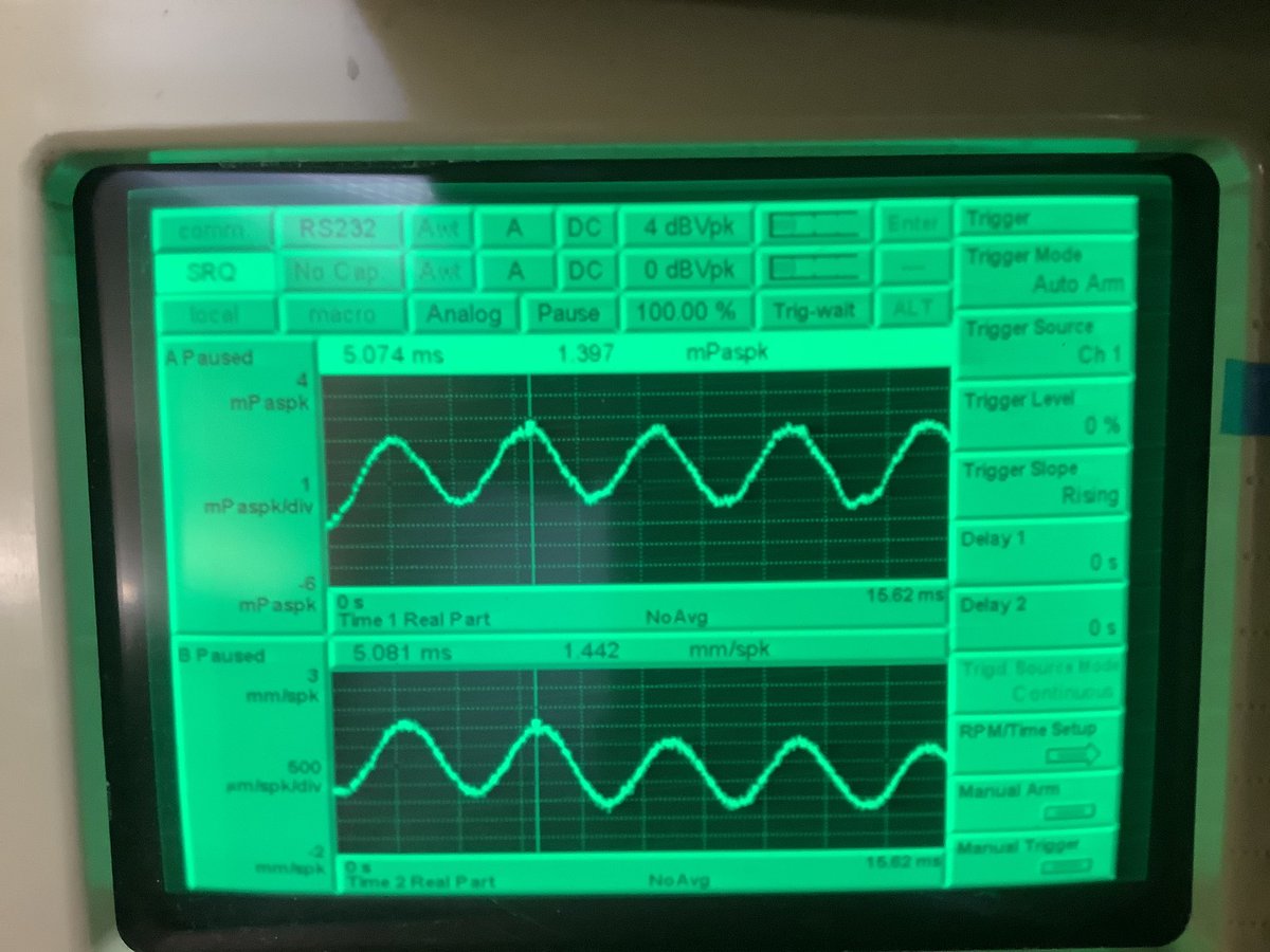 No matter how often I see this, I will never stop thinking it is so cool. Pressure and particle velocity are 90 degrees out of phase (in quadrature) in the near-field close to a source, but in-phase in the far-field far from the source.  Measured with a microflown.  #acoustics
