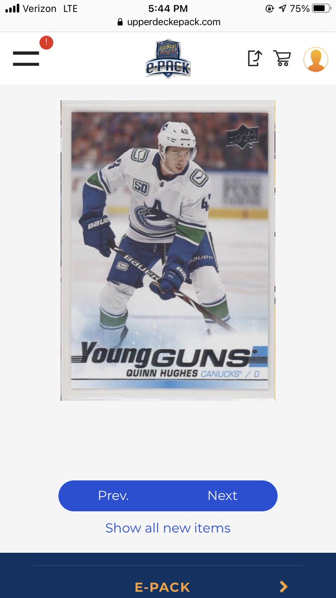 Robski3030's tweet photo. Grabbed 5 packs of @UpperDeckHockey 19-20 Series 1 in #epack. Not. Too. Shabby. QUINN HUGHES & DOM KUBALIK YOUNG GUNS #ThatllWork #YesSir #RuleOf5 https://t.co/9XWFtNUqYt