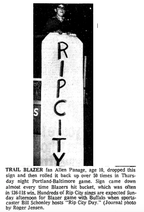 77Blazers's tweet photo. As far as I'm able to determine, this is the first game where any mention of "Rip City" is in either the @Oregonian or the #OregonJournal when 10-year old Allen Panage was captured during tonights game.  

https://t.co/O8hKljI8N0
#Blazers #RipCity #ThisDateBlazerHistory https://t.co/Cx1Tjodsb2