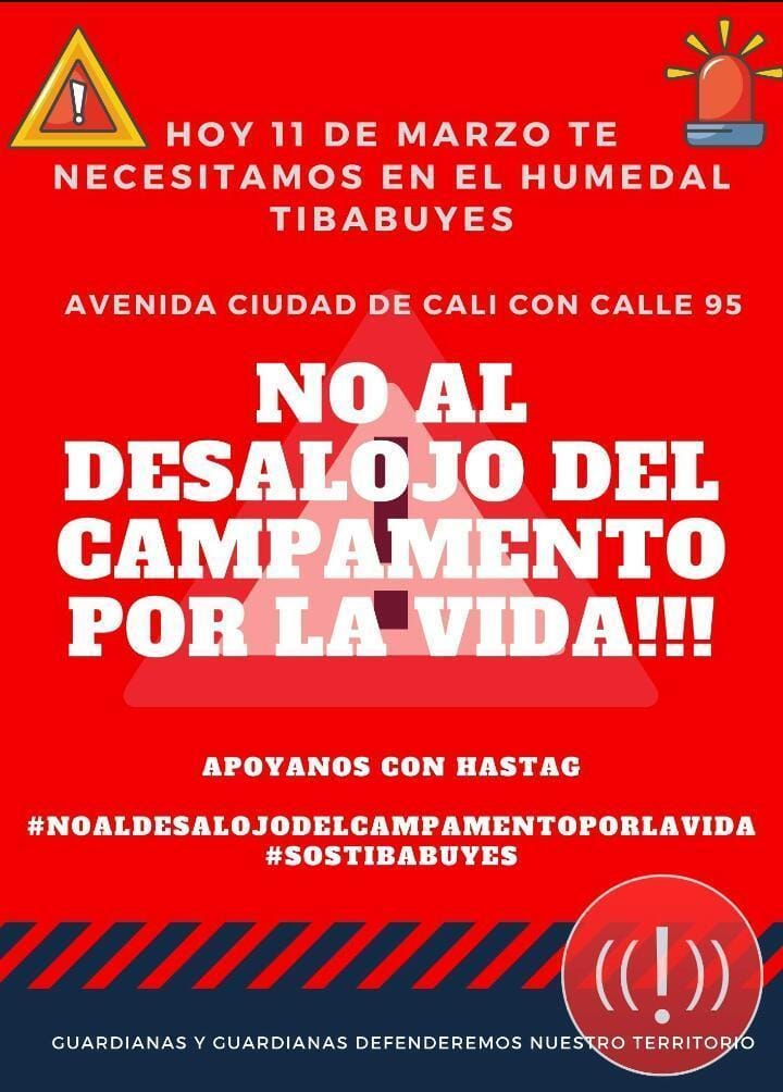somosuno_or's tweet photo. Alerta🆘
#SOSTibabuyes, necesita ayuda. Alerta, levantamiento del #campamentocomunitario. Único actor que está día y noche #resguardando e impidiendo la completa cimentación del #humedalTibabuyes Exigimos a las autoridades* defiendan lo debido💧🌍 #Noaldesalojo https://t.co/O5k2kB9Jiu