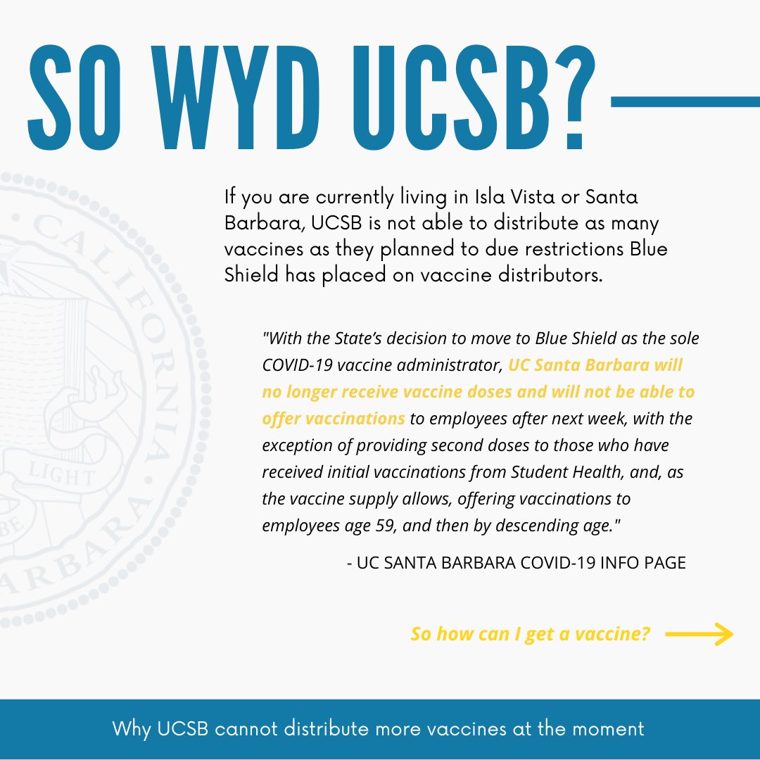 g4tucsb's tweet photo. Did you know that UC student employees are now eligible to book appointments for the COVID-19 vaccine? Here is some more info as to what that really means and resources on how to book your appointment. Got any tips for people trying to book an appointment? Share below! 👇 (1/2) https://t.co/vpuGPIe85x