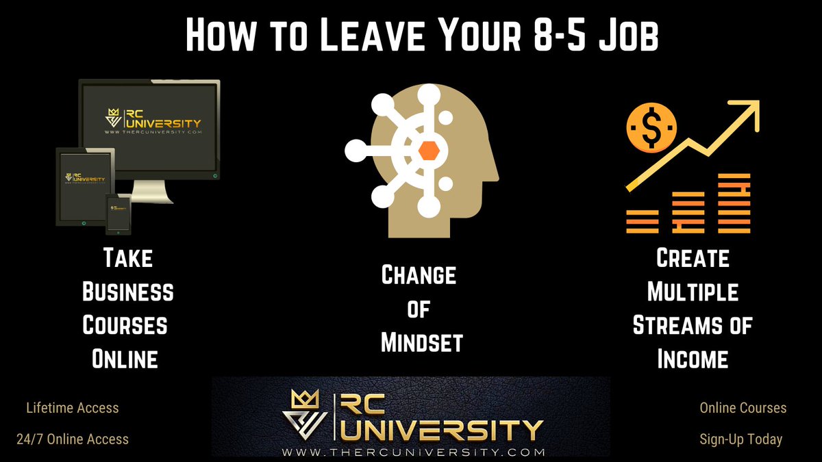 TheRCUniversity's tweet photo. Thinking of how to begin your Freedom journey to leaving your
8-5 job? Here are three suggestions on how to get started.
👇 To learn more about our courses visit us👇 https://t.co/aak27b2bp2
#thercuniversity #rexxcummings #resources #entrepreneurlife #course #life #businesses https://t.co/ltaIaufb13