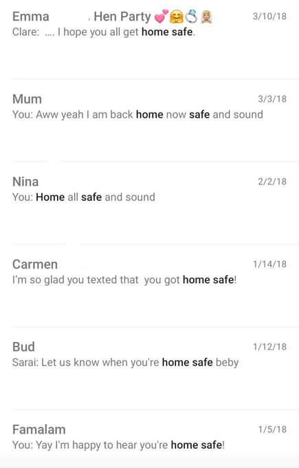 I just searched "home safe" in my whatsapp and hundreds of messages came up. Tears came to my eyes. <a href="/tag/saraheverand"class="tags"><span>#saraheverand</span></a>