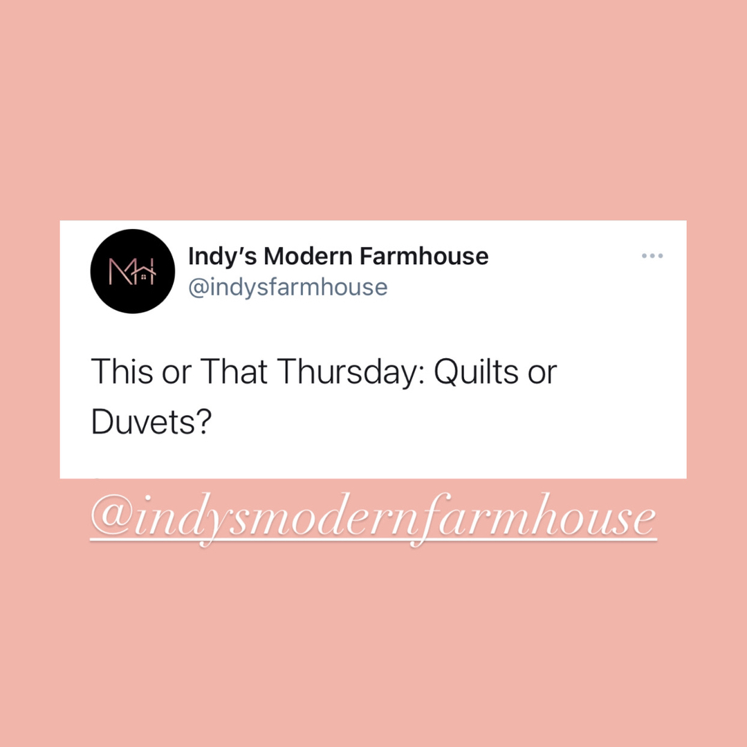 indysfarmhouse's tweet photo. #thisorthat Quilts or Duvets? 🤔 🛏 .
.
.
.
.
.
.
#airbnbhost #airbnbproperty #stayhere #indytravel #airbnbpropertymanagement #indyguide #indyrentals #indyevents #indynightlife #adventurehomes #shorttermrental #indyblogger #vrbo #vrbohost #vrborental #popl #merlamanagementgro https://t.co/dd2h0QMdxB