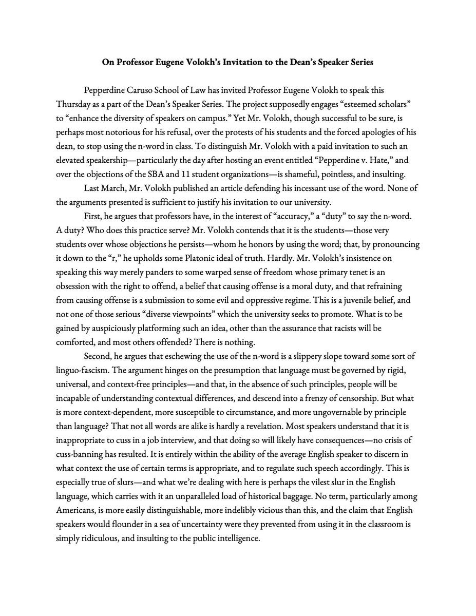 mackabooo's tweet photo. On behalf of the American Constitution society at @PeppLaw in response to the promotion of Eugene Volokh's racist remarks and the silencing of Pepperdine Law Students who protested
@acslaw https://t.co/VS9HUSvSNt